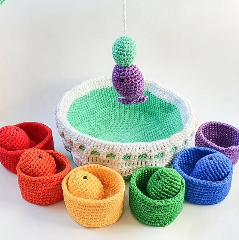 Crochet baby toys fish set printable color flash cards included crochet pattern crochet sorting toy crochet fishing go fish toddler crochet gift 2025 crochet