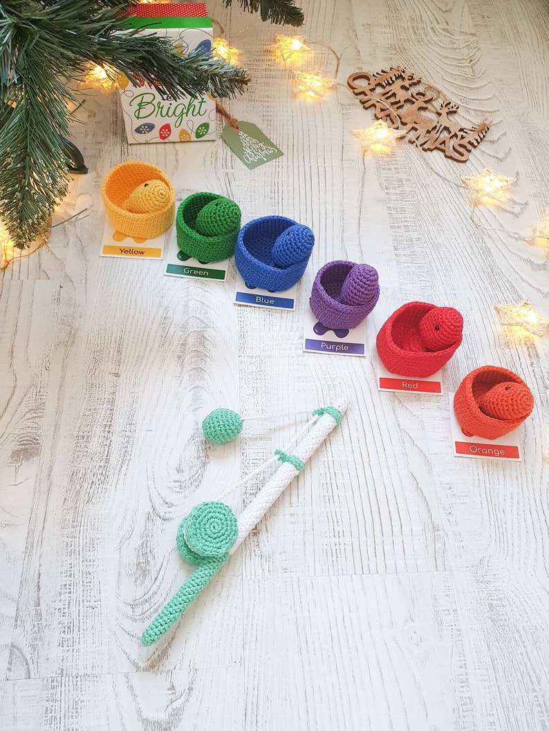 Crochet baby toys fish set printable color flash cards included crochet pattern crochet sorting toy crochet fishing go fish toddler crochet gift 2025 crochet
