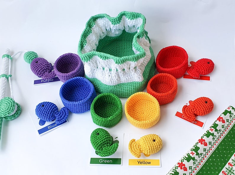Crochet baby toys fish set printable color flash cards included crochet pattern crochet sorting toy crochet fishing go fish toddler crochet gift 2025 crochet