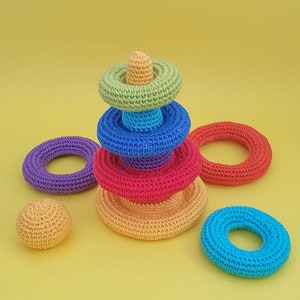 Crochet rainbow stacking toy pattern Crochet baby toys Montessori pattern with star