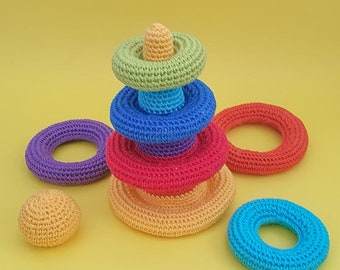 Crochet rainbow stacking toy pattern Crochet baby toys Montessori pattern with star