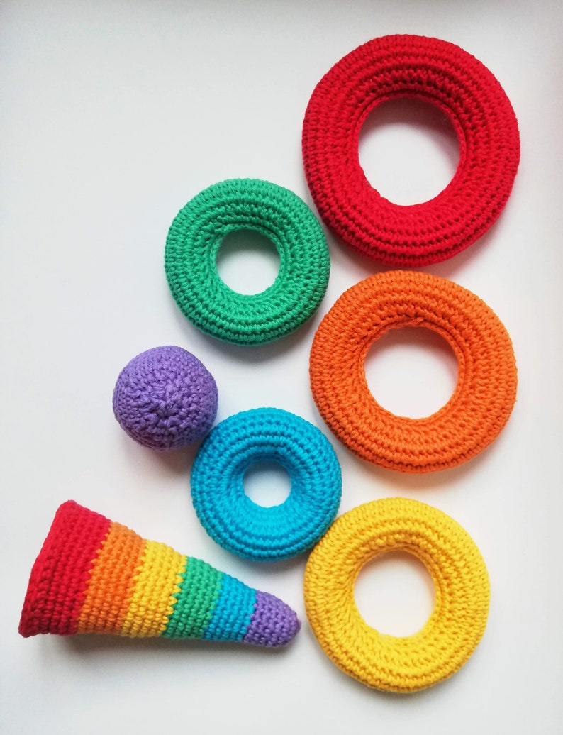 Crochet baby toys Montessori rainbow stacking rings pattern Crochet Stacking Educational baby toy pattern image 4