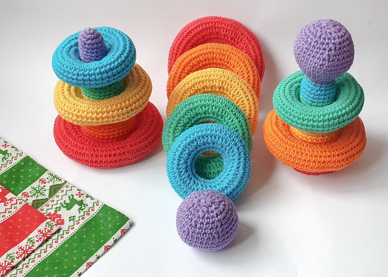 Crochet Montessori baby toy rainbow stacking rings pattern Etsy