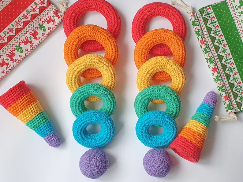 Crochet baby toys Montessori rainbow stacking rings pattern Crochet Stacking Educational baby toy pattern image 1