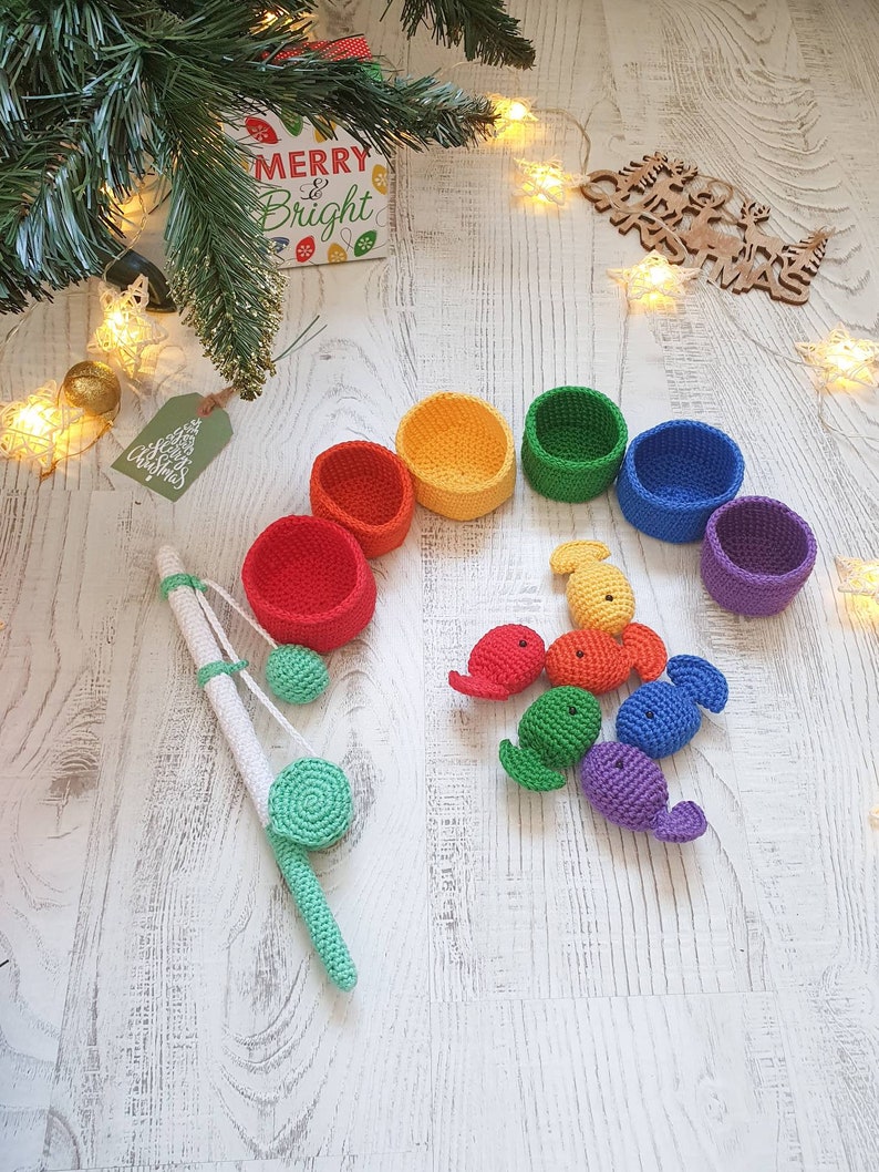 Crochet baby toys fish set printable color flash cards included crochet pattern crochet sorting toy crochet fishing go fish toddler crochet gift 2025 crochet