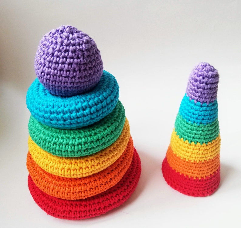 Crochet baby toys Montessori rainbow stacking rings pattern Crochet Stacking Educational baby toy pattern image 6