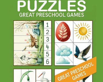 Montessori  Puzzles Learning Cards for Kids, Preschool workbook activities (Digital PDF)