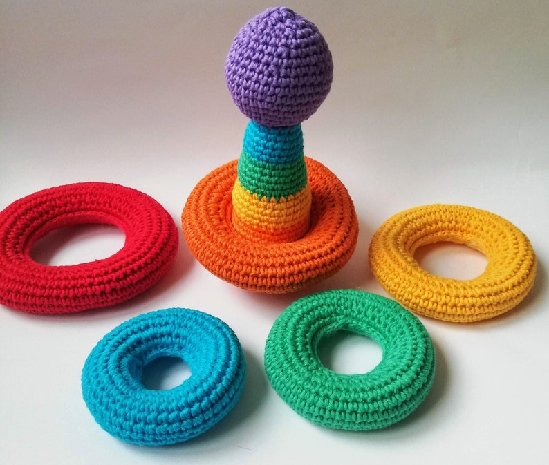 Crochet baby toys Montessori rainbow stacking rings pattern Crochet Stacking Educational baby toy pattern image 7