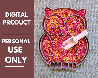 May include: An owl-shaped tray in a muted mauve tone filled with a mixture of red, pink, and yellow grains. A small, light pink scoop rests inside the tray. The text DIGITAL PRODUCT PERSONAL USE ONLY is displayed on the left side of the image.