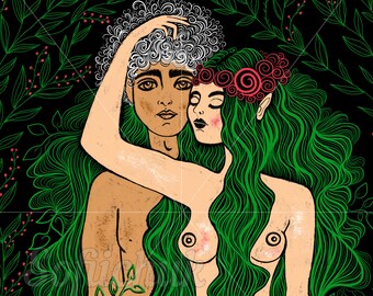 Art Poster Forest Witch Wiccan Art Digital Prints Altar Print Feminist Art Naked Woman Elf Art Witch Decor Witchy Wall Art Witch Art Women