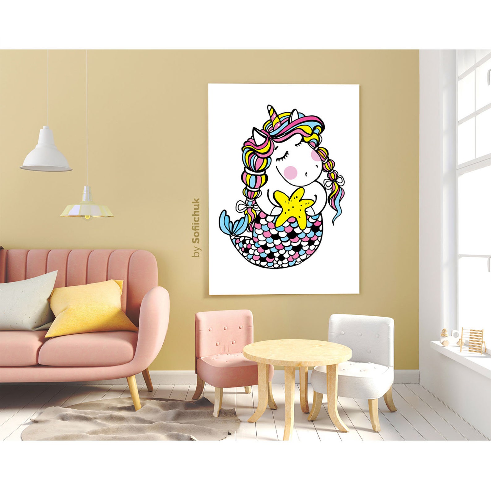 Meerjungfrau-Einhorn-Druck. Einhorn-Wand-Kunst. - Etsy.de