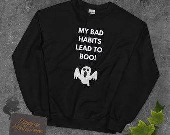 Bluza z nadrukiem „Moje złe nawyki prowadzą do buuu” – upiorny prezent na Halloween