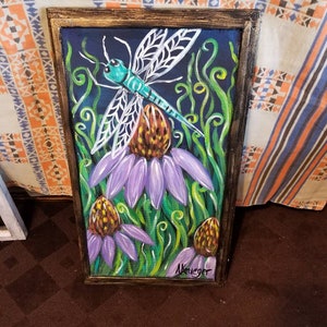 Vintage painted window screen dragonfly