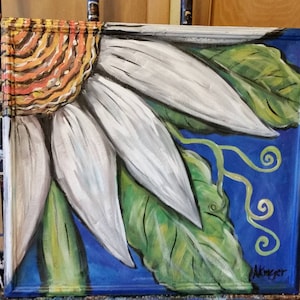 Handpainted window screen, painted screen, upcycled screen, bright and sunny daisy, sunflower