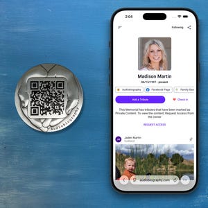Memorial Coin: QR Code Memorial Plaque for Headstone; Digital Legacy, No Fees