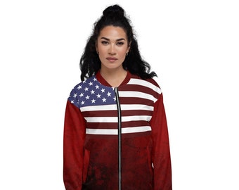 American Flag Bomber Jacket / Vintage Grunge Texture / Flag Clothing