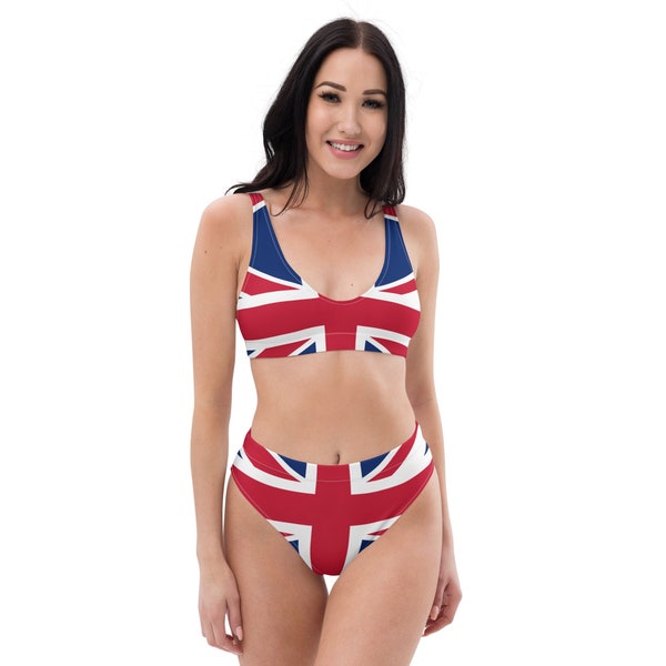 High Waisted Bikini Set / Union Jack - UK Flag - Recyceltes Polyester Zweiteiler Bademode