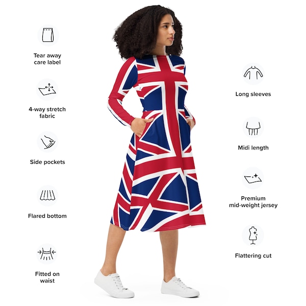 Robe Union Jack / Robe à manches longues avec poches / Tailles de 2XS à 6XL