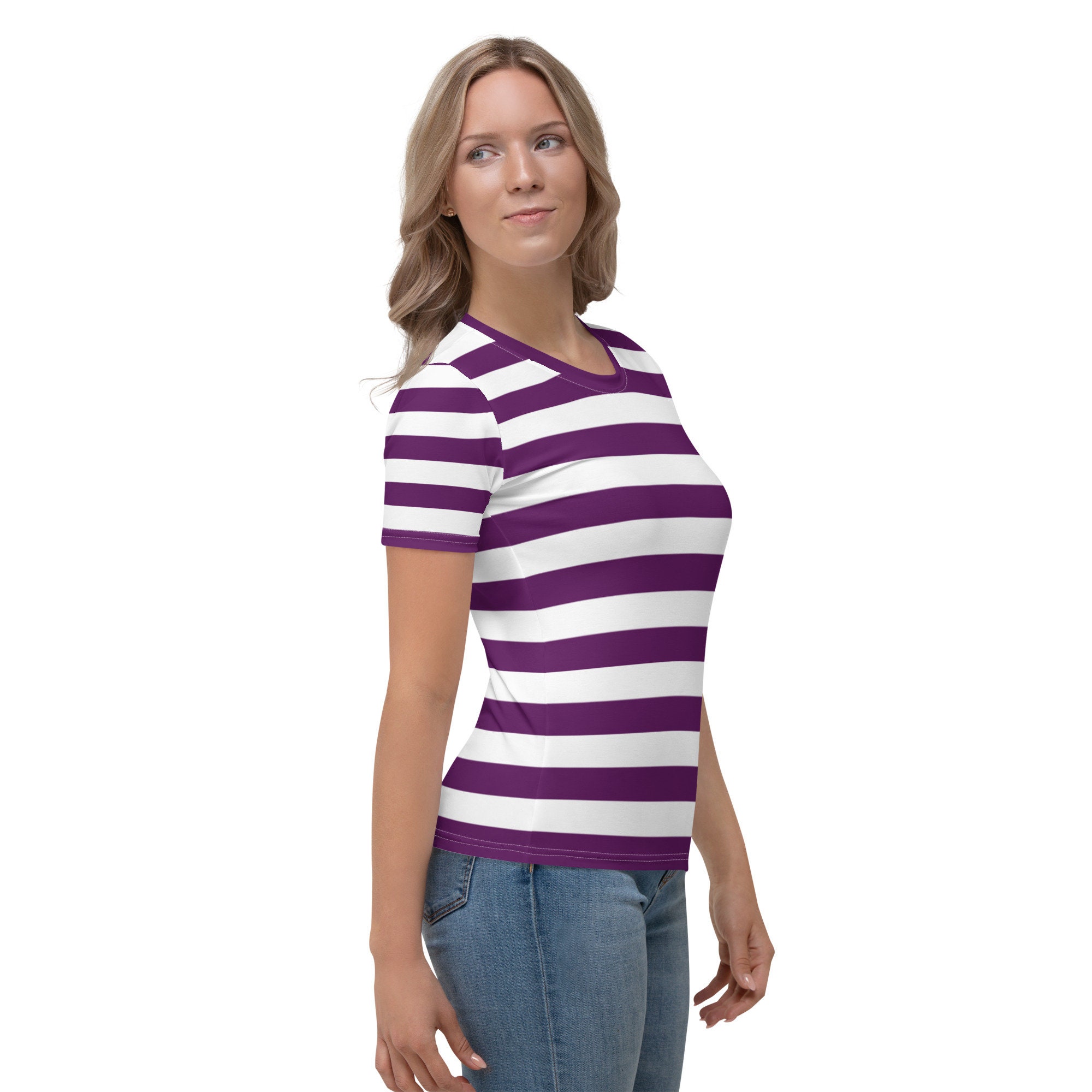 売れ筋商品|||イーブン アンド オド Tシャツ レディース トップス Print T-shirt - purple Purple and White Striped Shirt for Women - Etsy