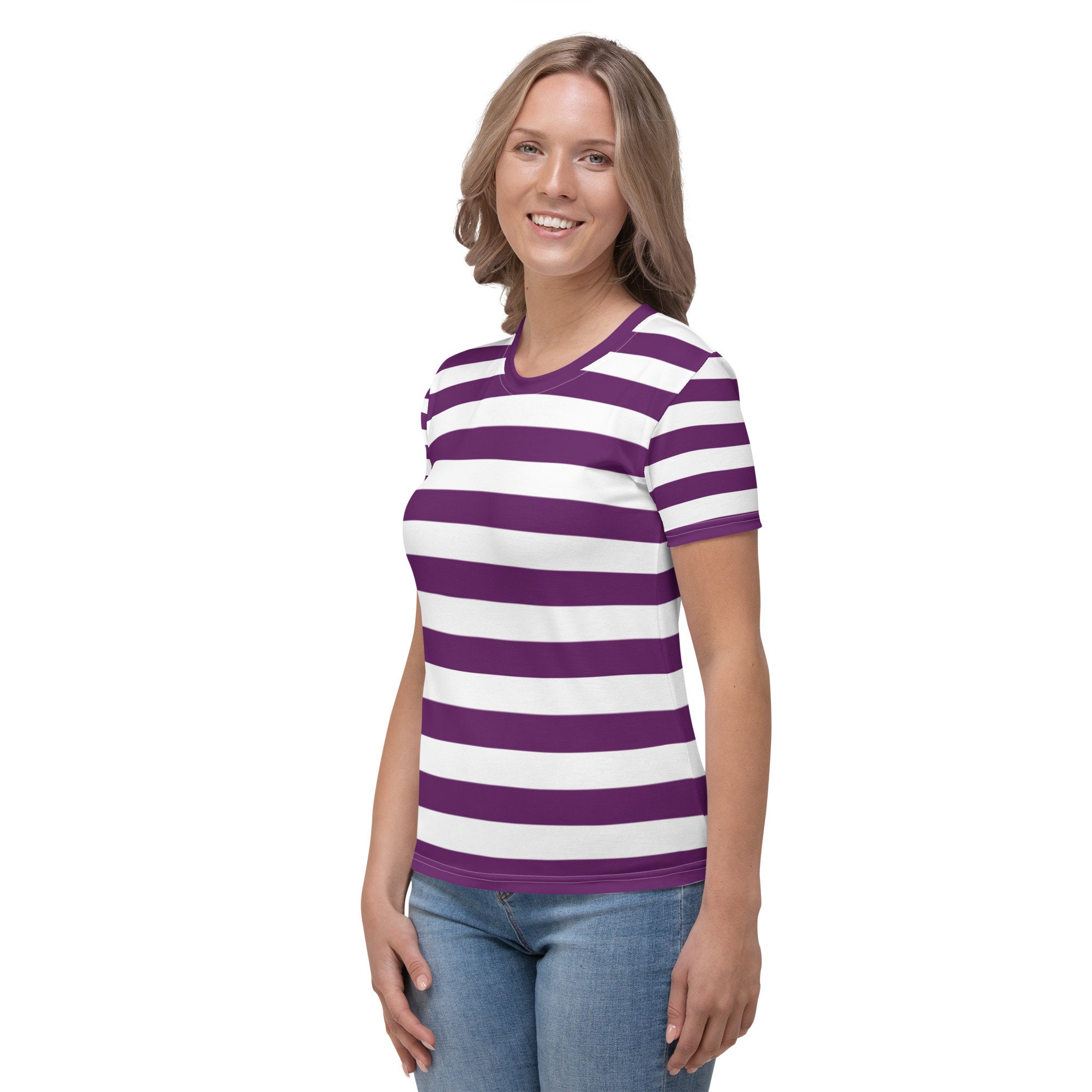 Purple And White Striped Shirt For Women