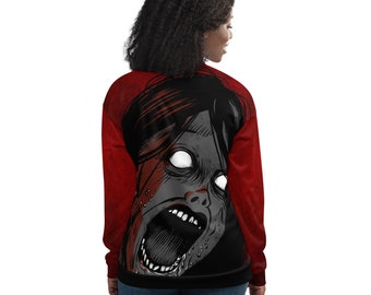 Red Bomber Jacket Screaming Girl / Grunge Texture / Alternative Clothing