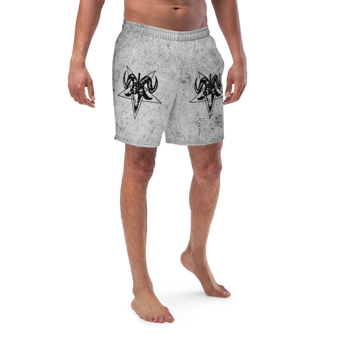 Men's Goth Swim Trunks / Goth Clothing / Baphomet Print / Eco Friendly