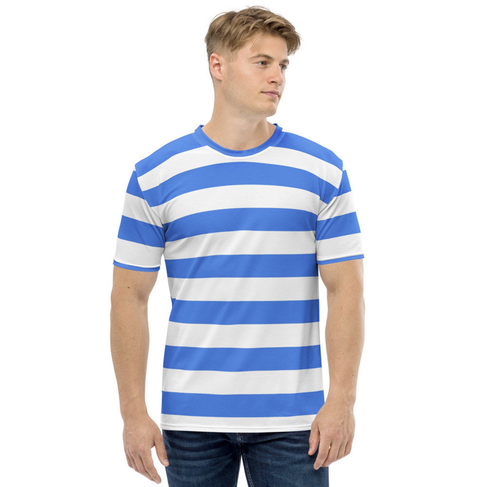 Blue and White Striped Shirt for Men - Etsy