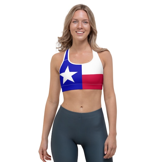 Stylish Women's Sports Bra With Texas Flag Print Perfect for