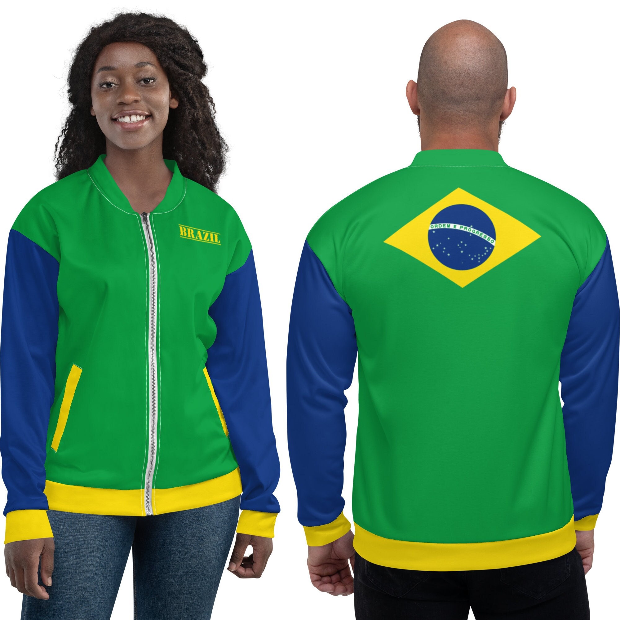 Brazil Jacket / Unisex Brazil Flag Color Bomber Jacket / Football