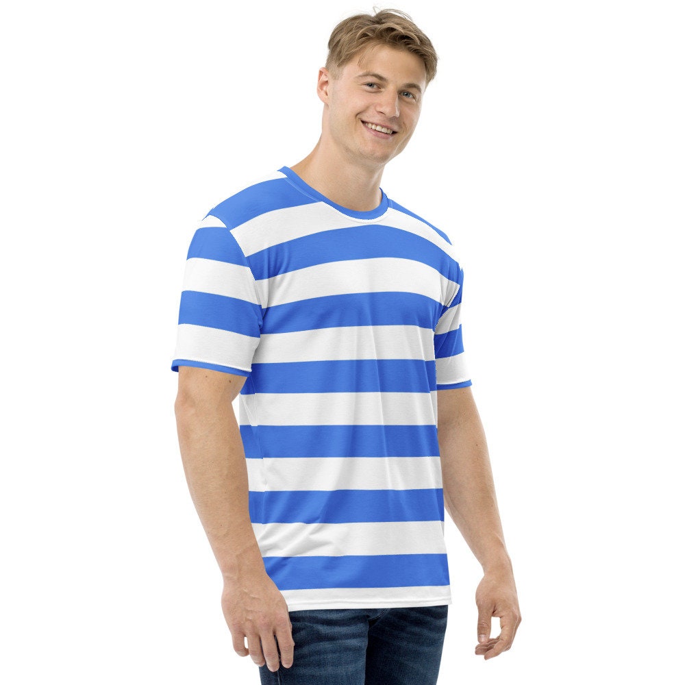 blue and white striped tee shirt