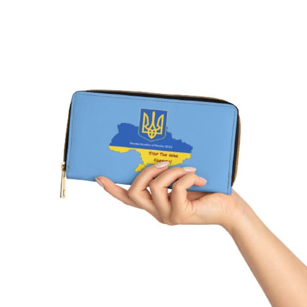 Ukraine Flag Zipper Wallet Stop The War / Cruelty-free Faux Leather / Ukraine Gift