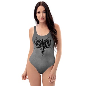 Gray One Piece Swimsuit / Baphomet Clothing / Plus Size Goth Swimsuit / Goth Swimwear