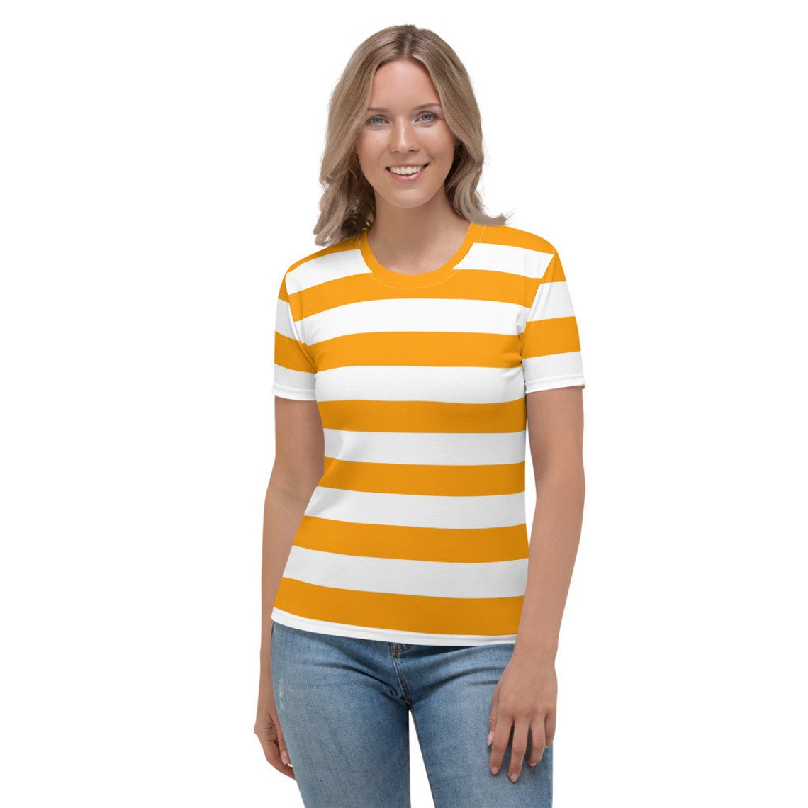 Orange and White Striped Shirt for Women Etsy