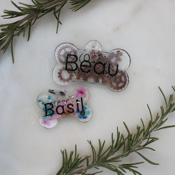 Resin Pet Tags - Flowers - Gears - Made To Order