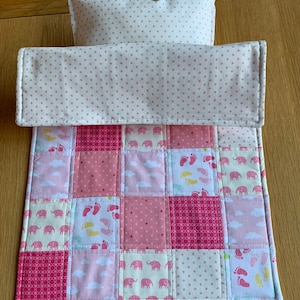 Handmade Dolls Crib Quilt: Pink Bunny Bedding Set