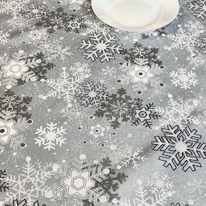 Grey snowflakes waterproof tablecloth napkins placemats, Christmas gray tablecloth, Christmas gift table top table cover house decor
