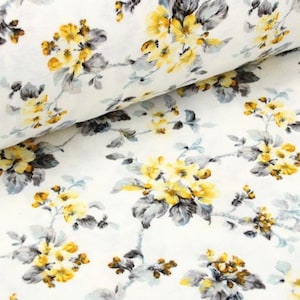 Yellow flowers flannel cotton fabric by yard half yard