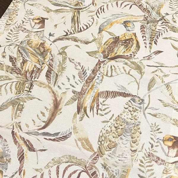 Big beige birds tablecloth, waterproof beige pheasant kitchen tablecloth, big pheasant table cover top napkins runner decorative pillow