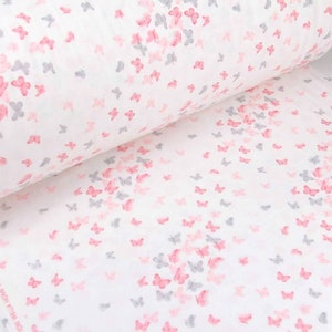 Tissu de flanelle, tissu de flanelle rose, tissu de papillons gris, tissu de lit de flanelle, flanelle pour filles, tissu pour enfants