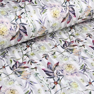 Peony on a strip satin fabric, flowers satin fabric, fabric for home, satin fabric for bedding, sateen fabric women