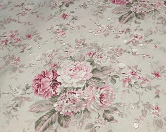 Pink roses on gray tablecloth, pink flowers tablecloth, waterproof tablecloth, grey roses waterproof runner, pink roses kitchen runner