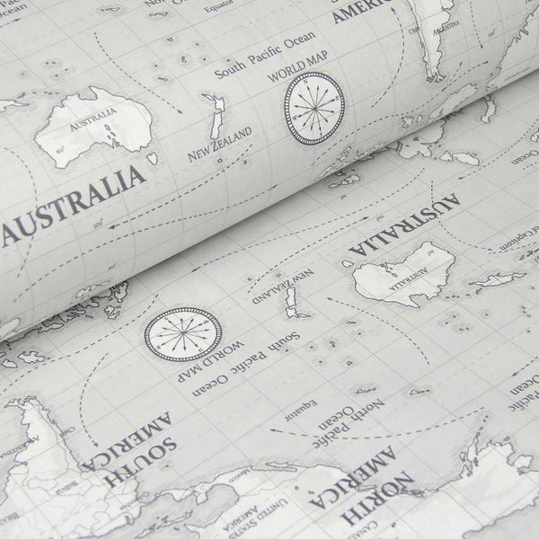 Fabric gray map of the world, fabric for home, fabric for bedding, fabric for adults, fabric for children