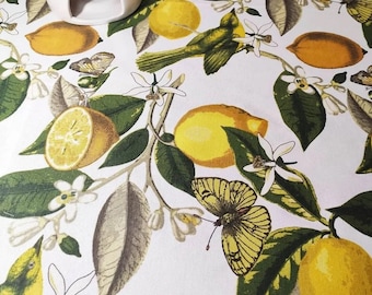 Lemon tablecloth, lemon waterproof tablecloth, lemon table runner, birds kitchen table cover, lemon kitchen decor
