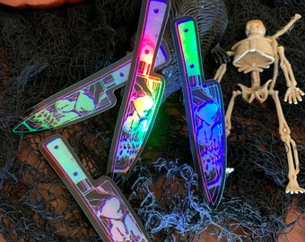 Skull Holographic Knife Sticker