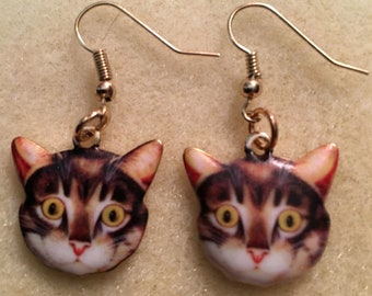 Brown Tabby Cat Earrings - Pierced Ears