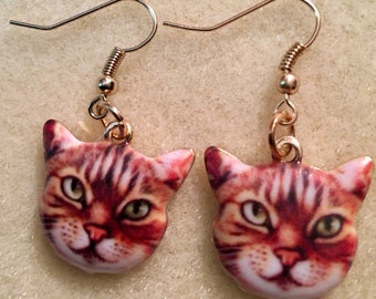Orange Tabby Cat Earrings - Pierced Ears