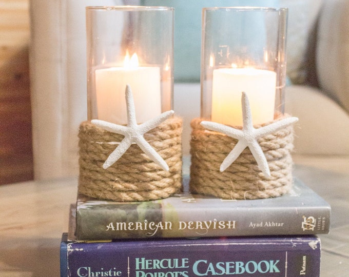 Starfish Hurricane Candle Holders, Coffee Table Decor, Beach Candle