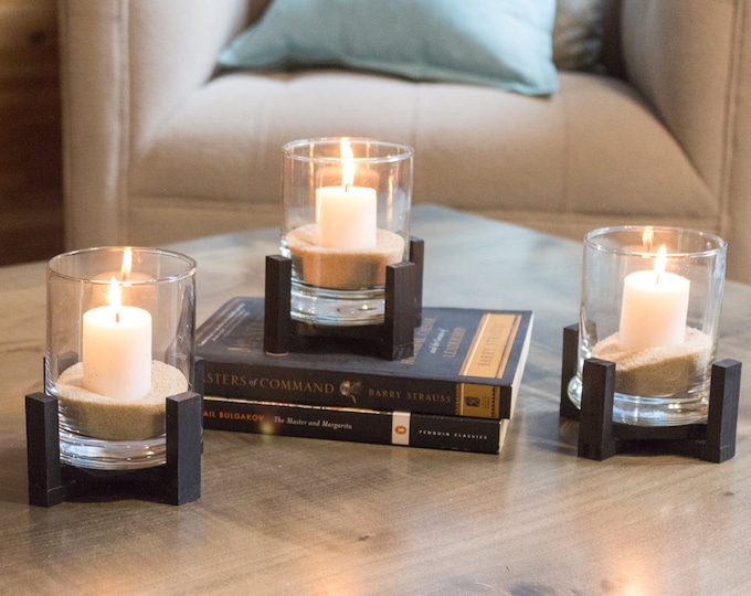 3 Glass Hurricane Candle Holders Coffee Table Decor Home Decor Beach