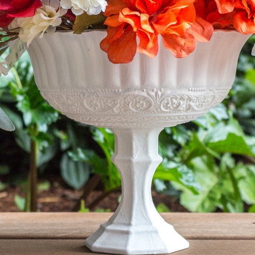 White Pedestal Vase Farmhouse / Rustic Centerpiece White Etsy