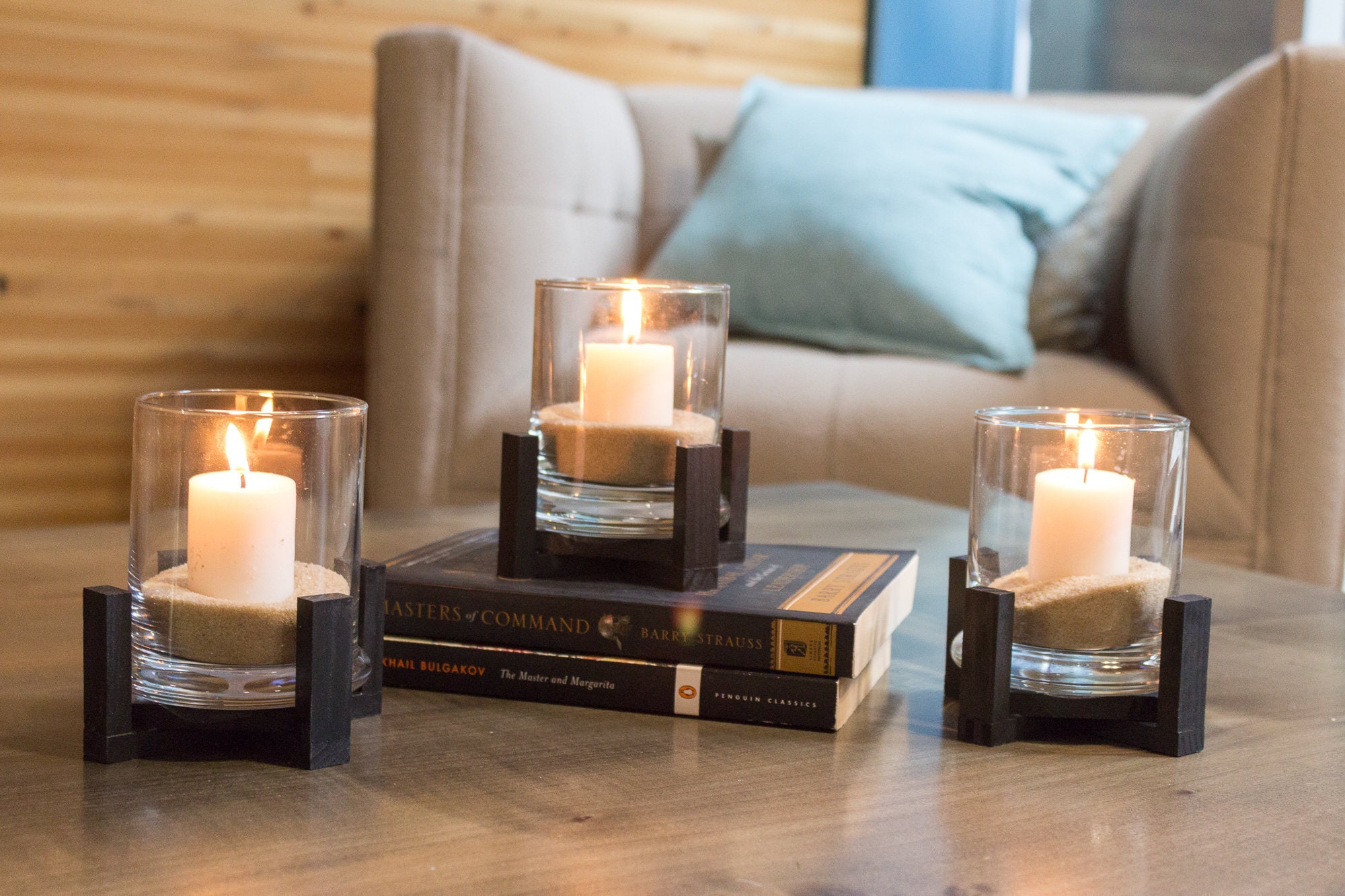 3 Glass Hurricane Candle Holders Coffee Table Decor Home Etsy